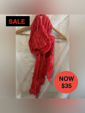 H&M Vintage Red Polka Dot Scarf – Retro Rockabilly Ditsy Print Wrap EUC